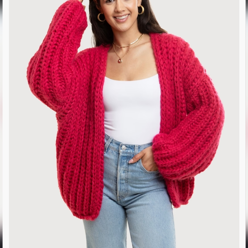 Anthropologie Mayflower Chunky Knit Oversized Cardigan In Fuchias Soldout $250
